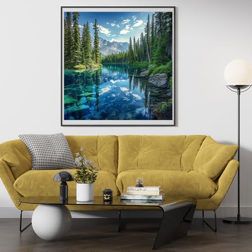 Image of Moohue 14ct Counted Cross Stitch Kits for Adults Mountains Trees Lake Printed Stamped Cross Stitch Patterns Kits Cross Stitch Supplies (Mountains Trees Lake)
