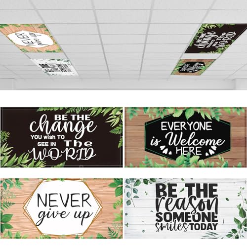 Image of ROCEEI Pack of 4 Fluorescent Light Covers for Ceiling Lights, 4 x 2 Ft, Magnetic Light Covers for Classroom Office Home School Ceiling Decor(Farmhouse)