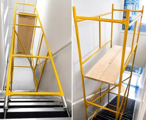 HILL TOP FABRICATIONS CO (1998) LTD - Domestic Stairwell Scaffolding Tower with Scaffolding Boards 4.11 Meters (136) Working Height 4x2 Base Size. Quick & Easy Assembly Provides a Safe Platform.