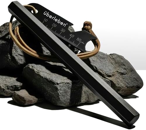 überleben Hexå Fire Starter | 1/2” Thick Hexagon Bushcraft Fire Steel | 3” or 6” Lengths | 20,000 Strikes | Survival Ferro Rod | Multi-Tool Striker & Full Grain Leather Lanyard