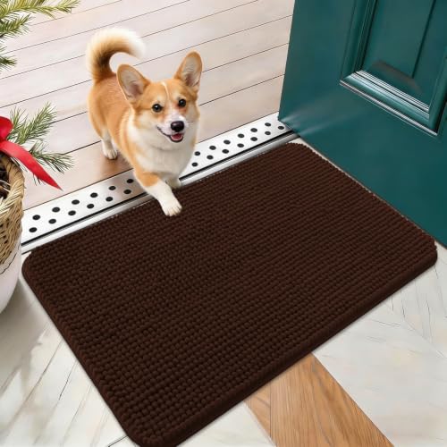 Image of OLANLY Dog Door Mat for Muddy Paws 24x16, Absorbent Chenille Mud Doormat