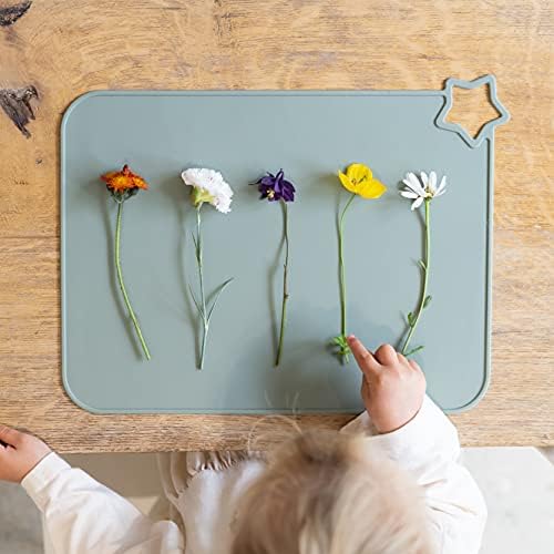 Star Non Slip Silicone Placemat Set for Baby and Toddlers | Nordic Blue / Muted | Portable | Heat Resistant Kids Table Mat | Multi-use