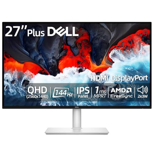 Image of Dell S27 Plus QHD Monitor, 2560 x 1440 IPS Display, 144Hz Refresh Rate, 1ms MPRT, AMD FreeSync, Built-in Dual Speakers, HDMI, DisplayPort, VESA Compatible, Height /Tilt /Pivot /Swivel Adjustable, White