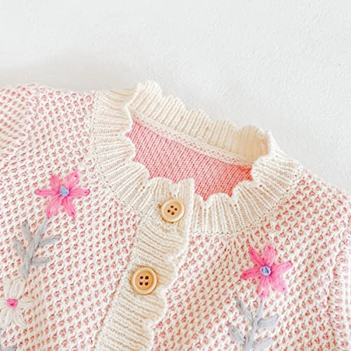 Image of Simplee kids Baby Girl Thin Sweater Solid White Pink Cardigans for Toddler 0-3Years