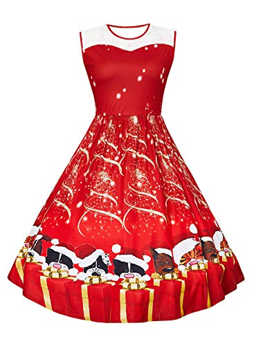 NEWISTAR Vestido vintage rockabilly para mujer, sin mangas, retro, elegante, de encaje, para fiestas, para Halloween y ocasiones informales A-xmas Gifts 52-54 Cover