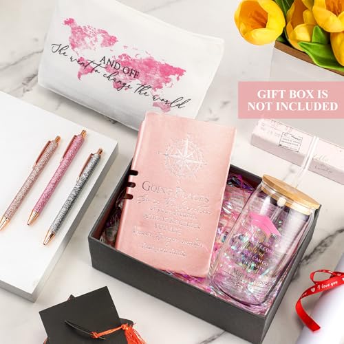 Domensi 6 Pcs Class of 2026 Graduation Gift for Her 16oz Glass Cup Makeup Bag Compass Journal Ballpoint Pens Inspirational Graduation Gift Set for College High School Daughter Sister Friend(Pink) by Domensi - Used condition - Image 4