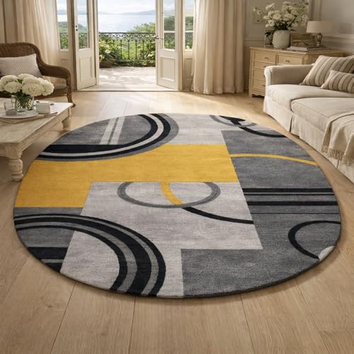 Taidianolp Teppich Ovale Zimmer Deko,Modernes geometrisches Muster, Gelb, Grau, Schwarz, 160 x 230 cm,Carpet Living Room Waschbar Teppiche groß Wohnzimmer Schlafzimmer Taidianolp Teppich Ovale Zimmer Deko,Modernes geometrisches Muster, Gelb, Grau, Schwarz, 160 x 230 cm,Carpet Living Room Waschbar Teppiche groß Wohnzimmer Schlafzimmer