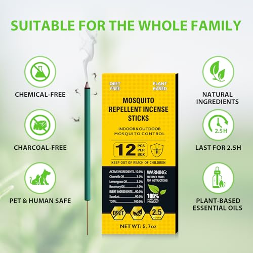 Mosquito-Repellent-12-PCS-Thicker-Natural-Citronella-Oil-Incense-Sticks-25H-Protection-for-Indoor-Home-Plant-Based-Bug-Insect-Barrier-for-Outdoor-Patio-Yard-Garden-Camping-Fishing