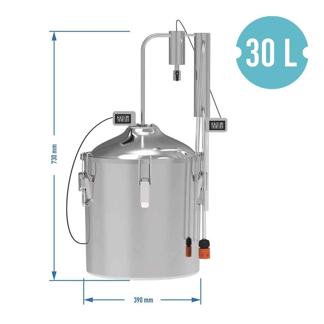 AlcoFermBrew Distillateur avec réfrigérant et clarificateur 30 litres - INOX