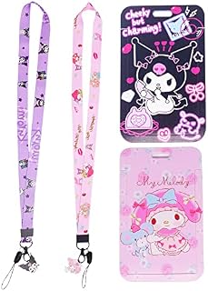 Cartoon Lanyard, 2 Set Rabbit Card Holder for Lanyard, Card Holders for Lanyards, Lanyard ID Badges, Badge Holder, Office School Supplies, Lanyard Card Holder Clear, Disabled Badge Holder, Black, Pink