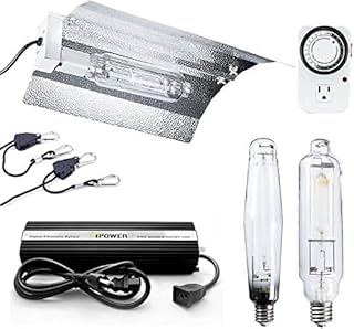 iPower 1000 Watt HPS & MH Bulbs Digital Dimmable Ballast Grow Light System Kit Horticulture Wing Reflector Hood Set with Timer, 1000W, HPS MH, White