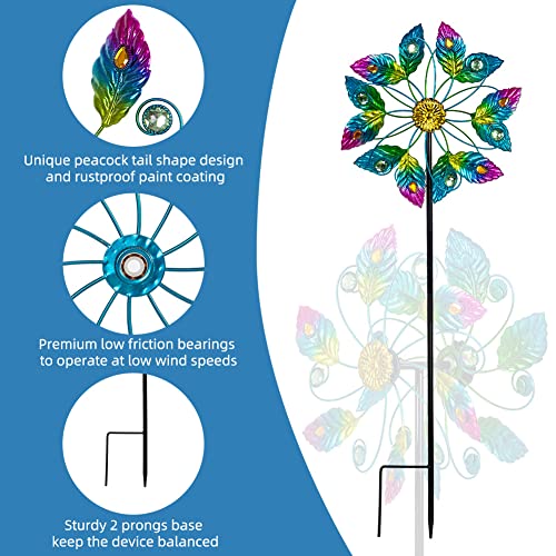 Viveta 51.2 Inch Garden Wind Spinners, Metal Wind Sculptures & Spinners Yard Spinners Outdoor Peacock Double Sided Windmill Spinner For Patio Lawn Decor #TOP2