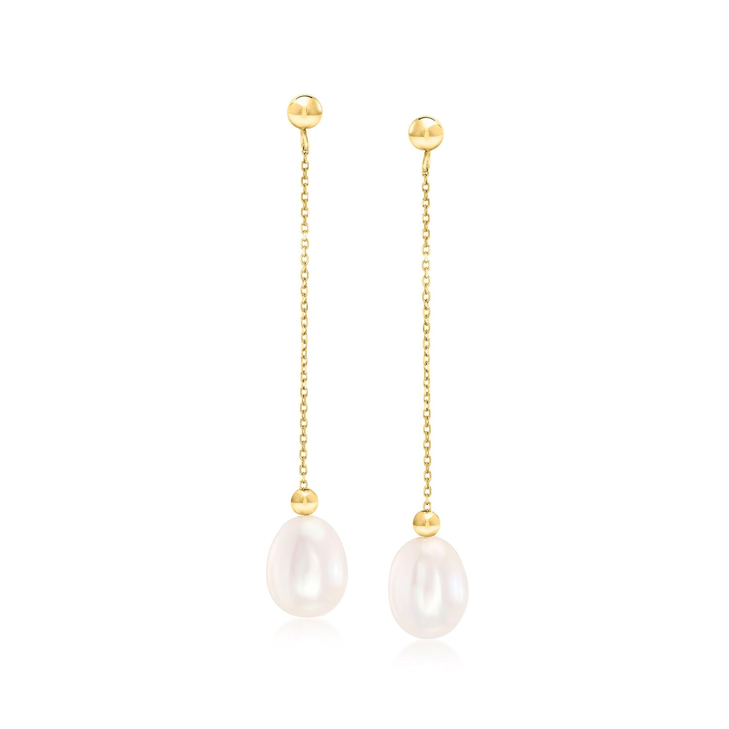 Ross-Simons 8-8 5mm Cultured Pearl Bead and Chain Drop Earrings in 14kt Yellow Gold