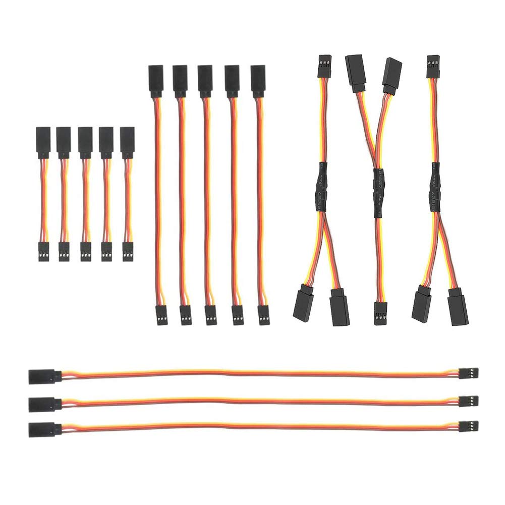 YIXISI 16 PCS JR Style Servo Extension, Servo Cables, 3-Pin Extension Cable 22AWG 60 Cores Wire, for Remote Control Aircraft (3"/6"/12" Y Harness)