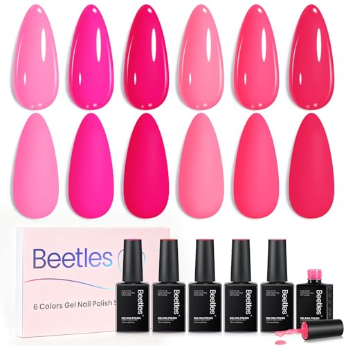 Beetles Pink Gel Polish Set - Summer Heartbeat 6 Colors Summer Gel Nail Polish Set Soak Off UV LED Nails Art Long-Lasting Manicure Salon DIY Home Holiday Nails Art