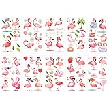 Rainway 10 hojas de tatuajes de flamenco, tatuajes temporales, decoración de fiesta hawaiana, tatuajes adhesivos para mujeres y hombres, suministros de fiesta, tatuajes temporales hawaianos para