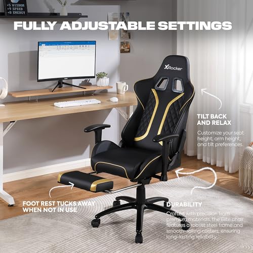 Image of X Rocker PC Computer Gaming Desk Chair with Wheels, College Dorm Room Essentials for Guys and Girls, Adjustable, Ergonomic Office Chair, Gifts for Gamers
