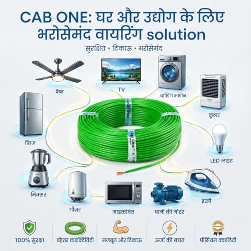 Image of CabONE 2.5 SQ.MM FR PVC Insulated Copper Electrical Wire, 90 Meter (Green, Pack of 2) | ISI Marked Fire Retardant Single Core Cable for Home Wiring