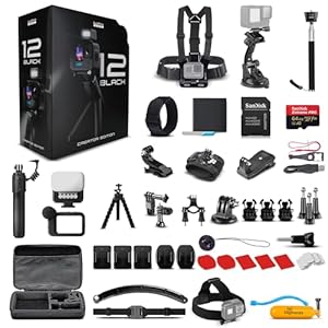 GoPro HERO12 Black Creator Edition – Includes Volta (Battery Grip, Tripod, Remote), Media Mod, Light Mod, Enduro Battery – Waterproof Action Camera + 64GB Card & 50 Piece Accessory Kit – Bundle