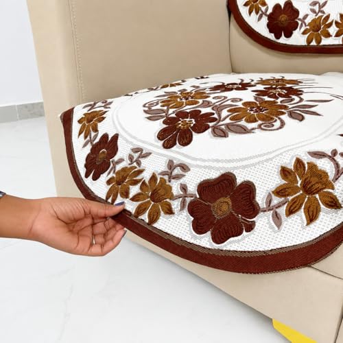 Image of Homerz Premium 'Surya Series' Sofa Cover | Stylish Sofa Protector | Net Fabric | Anti-Stain & Washable Slip Cover Exact Size Antislip (Daisy Brown, 1 Seater, Seat Cover with Backrest)
