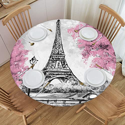 Fiokroo Paris Eiffel Tower Tablecloth With Elastic Edge, Retro Paris Theme Round Table Cloth Washable Reusable Table Cover For Kitchen Dining Party Picnic, Small #TOP18
