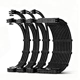 JEYI 18AWG PSU Extension Cable Kit, PVC Fabric Texture, 1x24Pin ATX / 1x8Pin(4+4) CPU / 2x8Pin(6+2) GPU Cable Extension, 30cm with Combs, Black