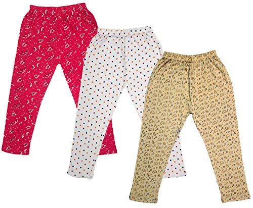 Image of IndiWeaves Girls Printed Cotton Capri Pants for Summer (Beige,White1,Magenta1, 8-9 Years) Pack of 3