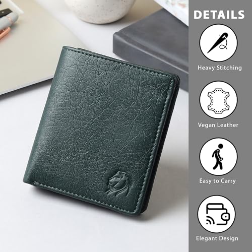 Image of VEMILIO Mens Wallet Belt Combo | Vegan Leather Bi-Fold Wallet with Coin Pocket & Reversible Belt | Gift Combo Set for Men & Boys (Green)