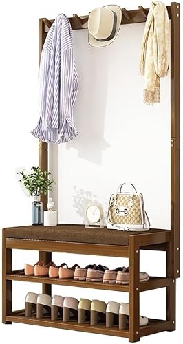 MYUYEE Shoe Rack Made Of Bamboo Clothes Rack Shoe Rack With Seat Coat Rack Clothes Rack Upholstered Bench For The Entrance Area For The Entrance Area Hallway Living Room(80Cm)