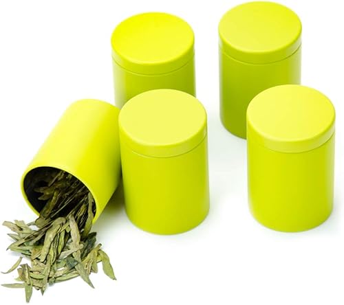 Caja de lata pequeña con tapas herméticas para almacenamiento de café, té, caramelos, almacenamiento de hojas sueltas, té, 5 unidades (verde, M)