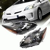 YINZINR Front Headlight Halogen Headlamp Assembly for 2010-2011 Toyota Prius- Black 2 Pack- TO2518122, TO2519122 (Driver + Passenger Side)