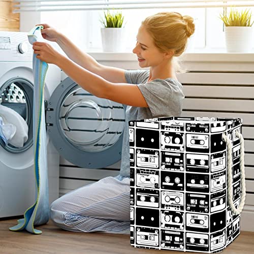 Panier à linge imperméable grand format bac à linge noir et blanc Cassette - 7