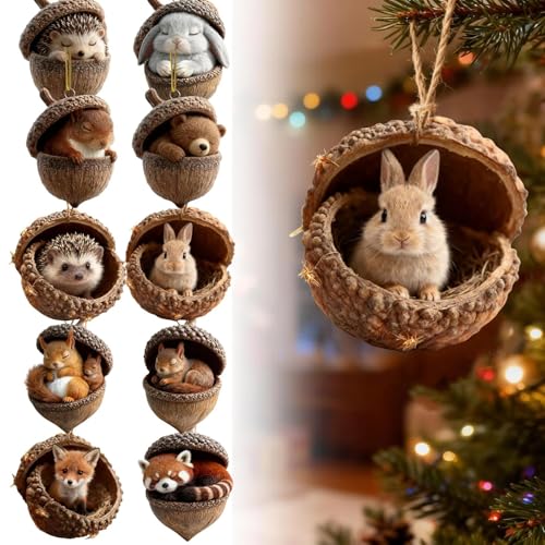 10PCS Weihnachtsbaumschmuck Waldtiermotiven Eicheln, 2D Acryl Tiere...
