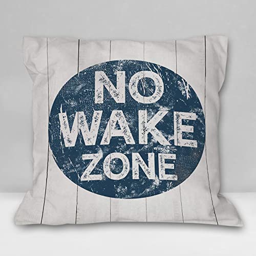 Image of Burosev No Wake Zone Baby Sleeping Soft Throw Pillow Cover, Coastal Lake Quote Decorative Pillowcase, Nautical Lake House Decor Decorations for Home Bedroom Couch Sofa Baby Nursery Room(18x 18 Inch)