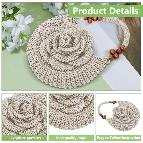 Image of ACRNIGHEET Crochet Kit for Beginners White Khaki Crochet Purse Bag for Women DIY Tote Bag Making Kit with Step-by-Step Tutorials Hobbies Project for Starter Boho Style Gift Ideas