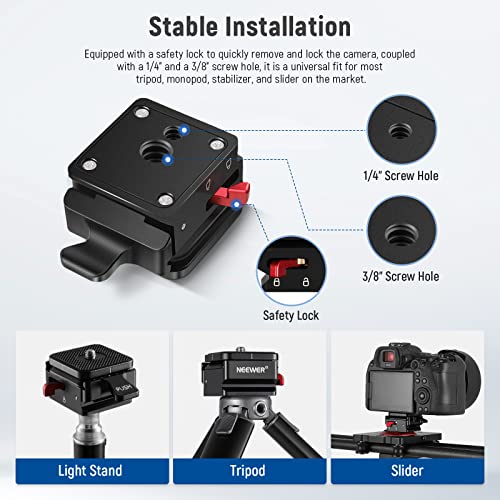 Neewer 2 Pack Quick Release Plate,Camera Mount Adapter With 1/4" And 3/8" Screw Thread Quick Release System For Tripod Monopod Stabilizer Slider, Max. Load 22Lb/10Kg (Qrp-1) #TOP3