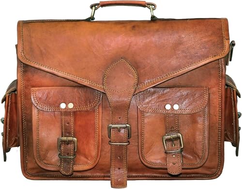 Maletín de cuero marrón para laptop de 15 pulgadas miniatura 3