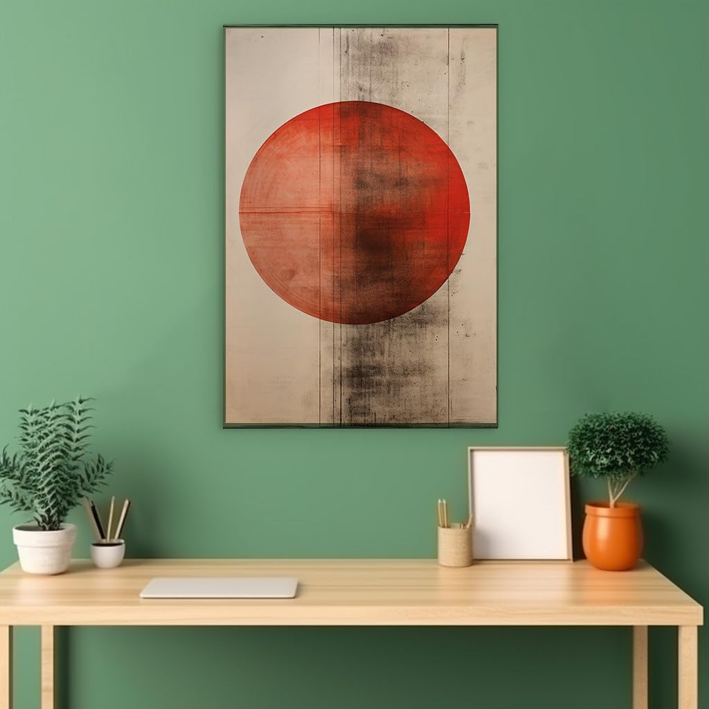 Canvas for Living Room. Captivating Simplicity: A Deep Red Circle's Gradient Journey on a Beige Canvas, 27 x 18 inch Canvas Wall Art - Modern Home Decor