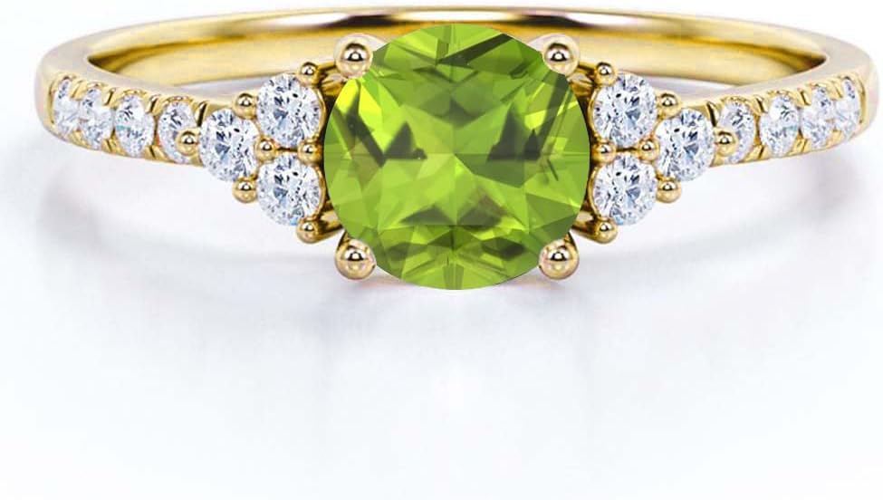 Aihpos 1ct 1.5ct 2ct Peridot Engagement Ring - Round Peridot Rings for Women White Yellow Rose 10K 14K 18K Gold 925 Sterling Silver with Moissanite Peridots Proposal Ring for Women