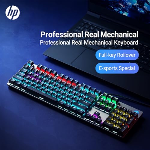 Image of HP GK400F Wired Mechanical Keyboard (Office /Gaming Dual-Use) - USB Wired Connection, Silver&Gunmetal&Black Color Scheme, 104-Key Layout, Brown Switches, Mixed-Color Lighting, Top-Printed Keycaps,