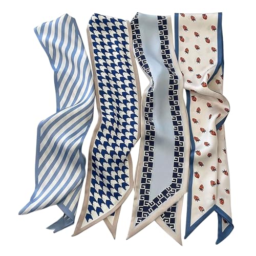 TEBIEKOY 4Pcs Fashion Scarves for Women, Multifunctional Boho Scarves Headbands Satin Scarf for Bag Hair Accessories