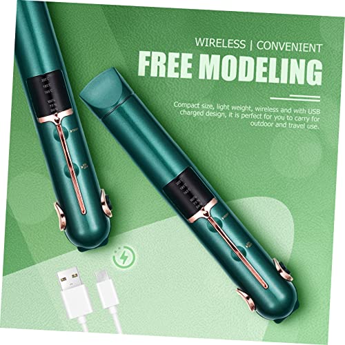 Plancha para el cabello y rizador 2 en 1 portátil mini de SaditY, con placas de cerámica, inalámbrica y con cable, temperatura ajustable (160–200 °C), color verde miniatura 6