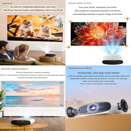 Mini proiettore portatile con messa a fuoco automatica e correzione trapezoidale, supporto Full HD 1080P e 4K, compatibile con dispositivi iOS e Android per l'intrattenimento domestico