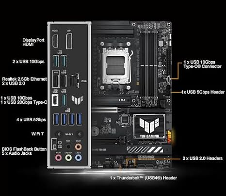 Micro Center CPU Motherboard Memory Combo: AMD Ryzen 7 9800X3D CPU Processor with ASUS TUF Gaming B850-PLUS WiFi AM5 ATX Motherboard and KLEVV CRAS V RGB DDR5 32GB (2x16GB) 6000MHz Ram Memory Black