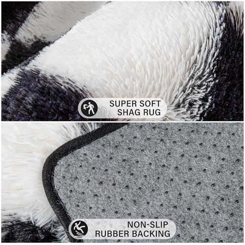 Image of PureCozy Checkered Rug 8x10 for Living Room Black and White Soft Shag Rugs