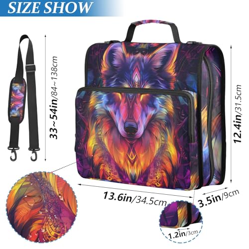 Image of Wolf Colorful Zipper Binder Bag 3 Ring Binder with Shoulder Strap Zip Up 500 Sheets Capacity Multi Pockets for School Office Supplies