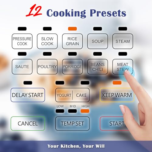 Image of Fullwill 6QT Electric Pressure Cooker, 9-in-1 Multi-Use Programmable Pressure Cooker with Slow Cook, Rice Cook, Steamer, Saute, Yogurt Maker, Food Warmer, Foodie Helper