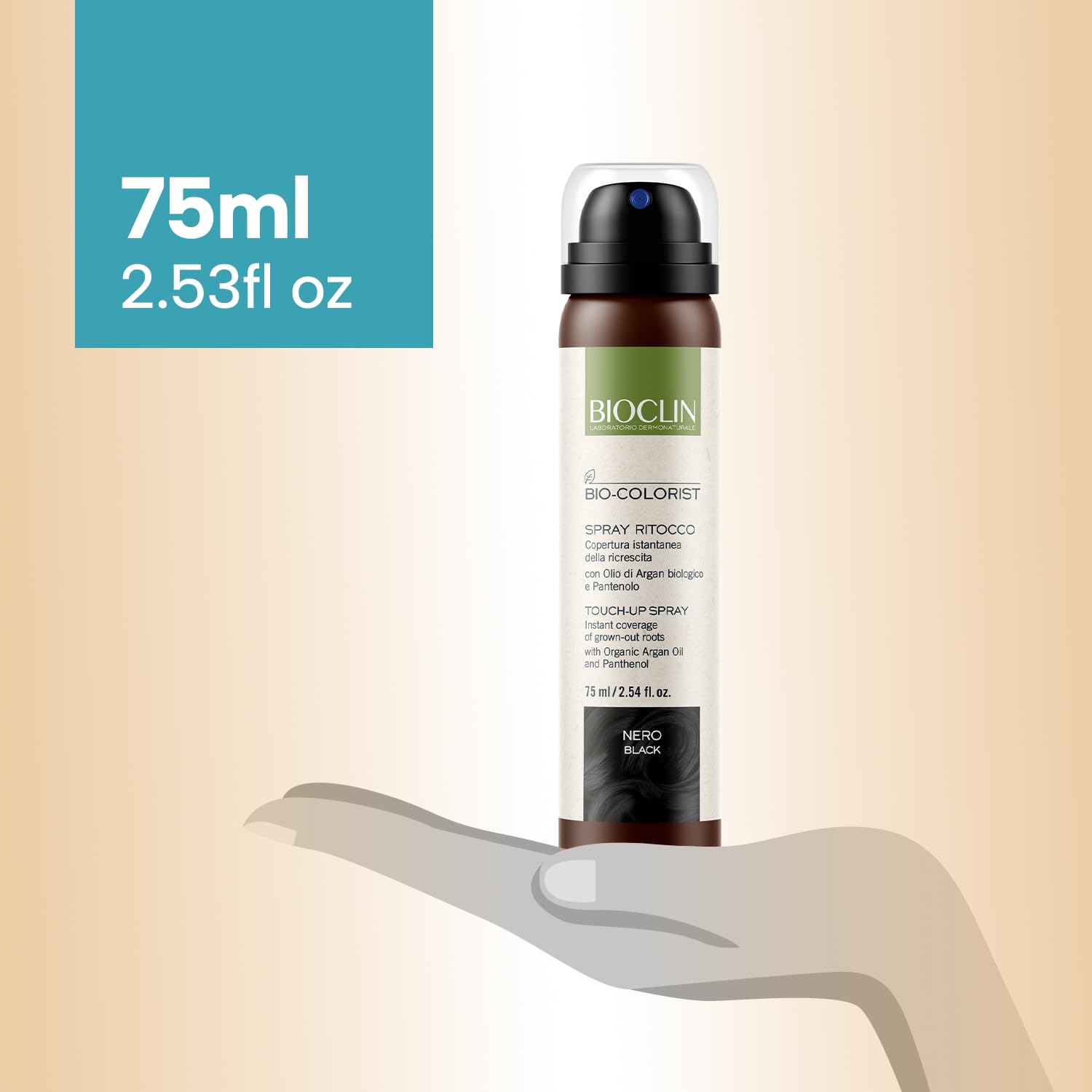BIOCLIN Bio-Colorist Spray Ritocco Nero – 75 ml – Copertura Istantanea della Ricrescita Con Olio di Argan e Pantenolo – Risultato Naturale, Non Macchia e si Rimuove con lo shampoo. (Confezione da 2)