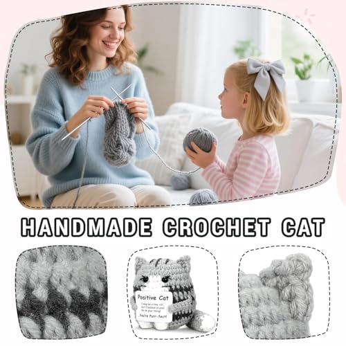 Image of Crochet Toys, Handmade Cat Crochet Animals, Cute Crochet Gift for Home and Office Decor, Emotional Support Animal Toy, Cute Things for Study Table Desk Decoration (7x6 cm, Grey)