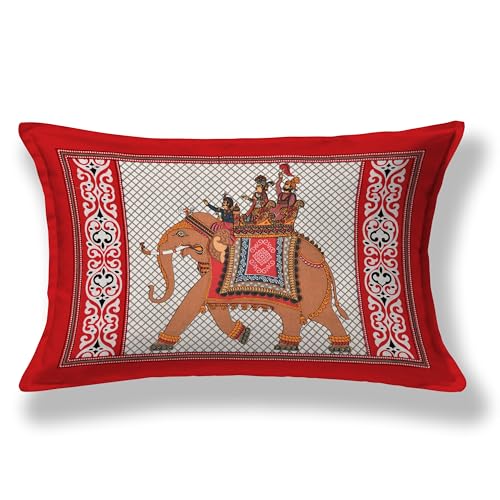 Image of Premium Rajasthani Jaipuri Traditional Sanganeri Elephant Print 144 TC 100% Pure Cotton Single Size Bedsheet with one Pillow Covers